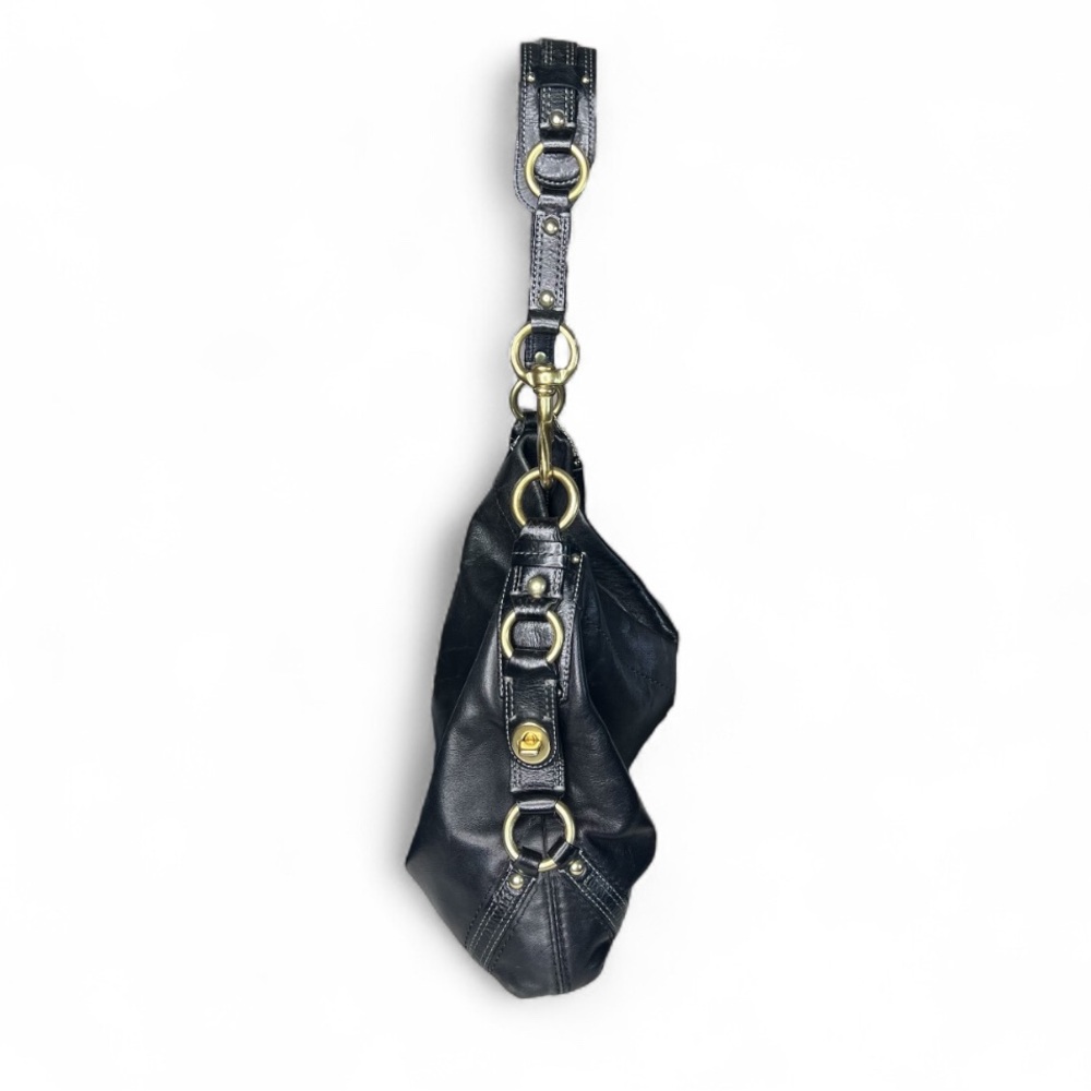 Coach Carly Black Leather Hobo Bag with Brass Details - Picture 3 of 8